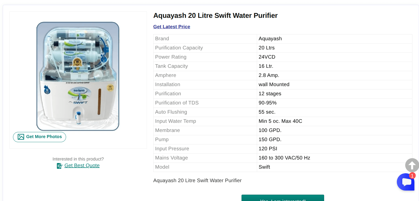 Aquayash Swift RO Water Purifier