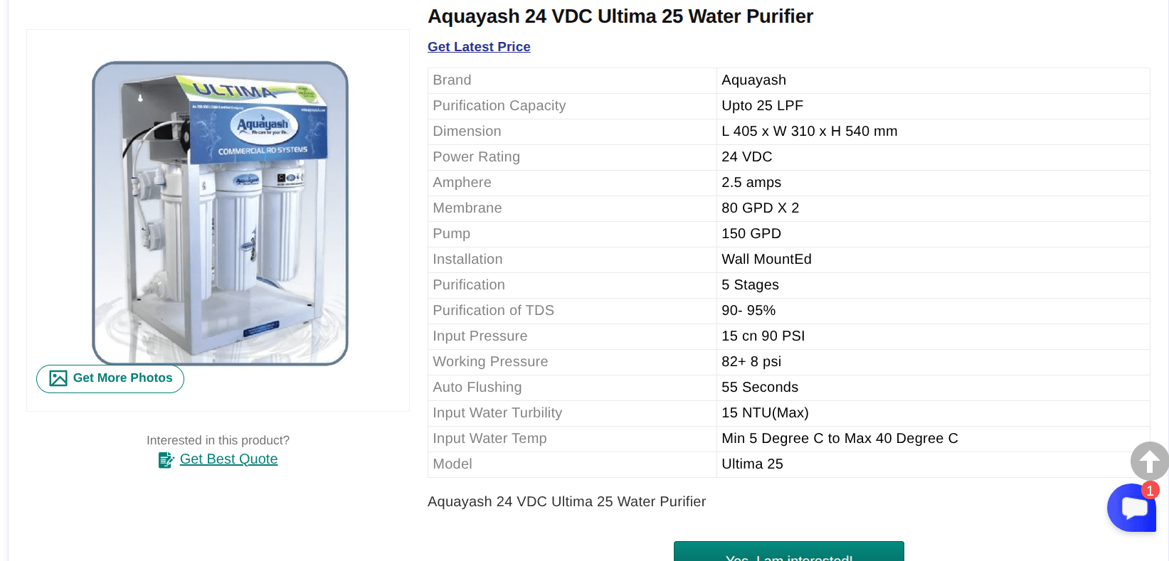 Aquayash Ultima 25 RO Water Purifier