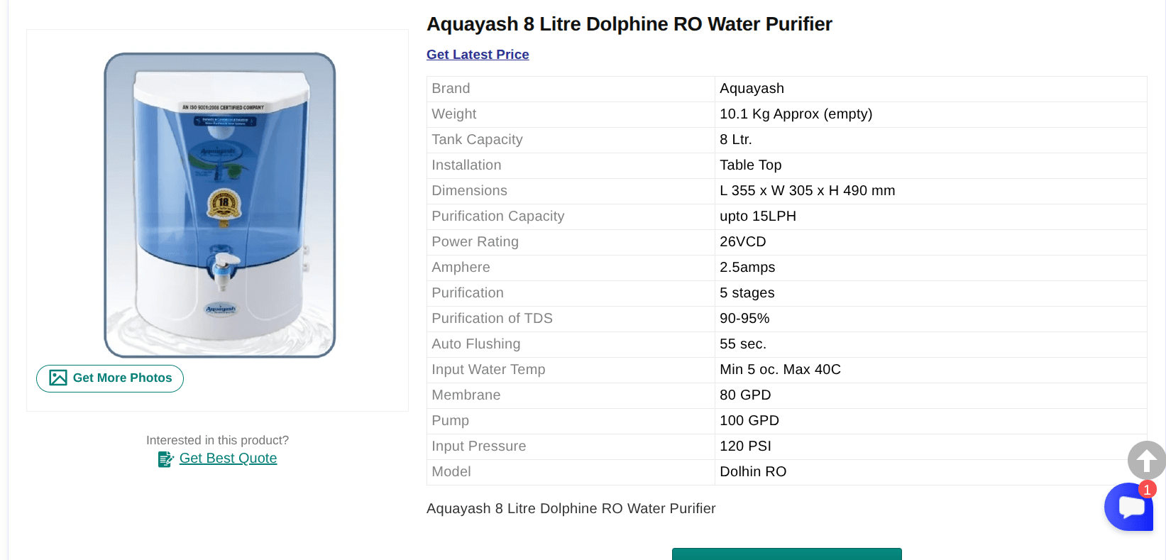Aquayash Dolphine 8 Litre RO Water Purifier