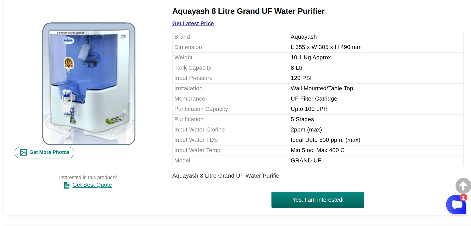 Aquayash Grand UV RO Water Purifier