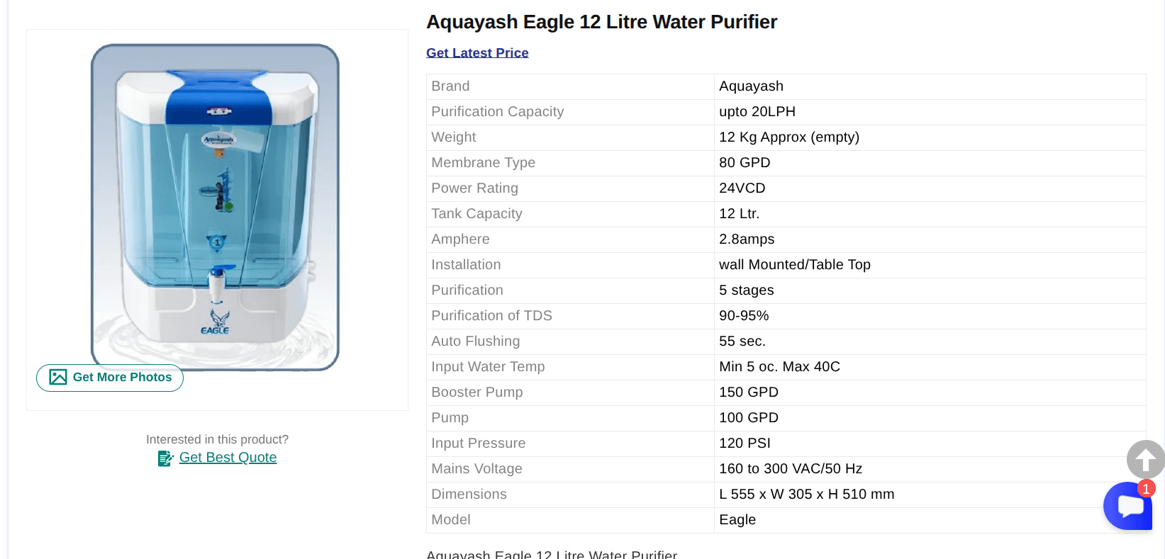 Aquayash Eagle 12 Litre RO Water Purifier