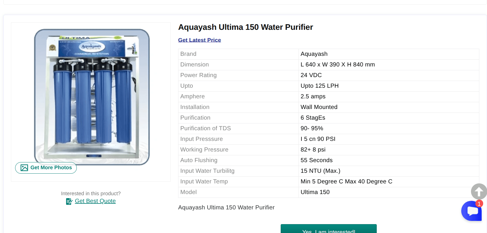 Aquayash Ultima 150 RO Water Purifier