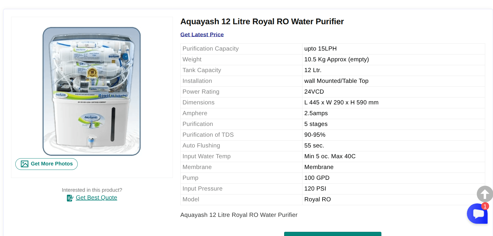 Aquayash Royal 12 Litre RO Water Purifier