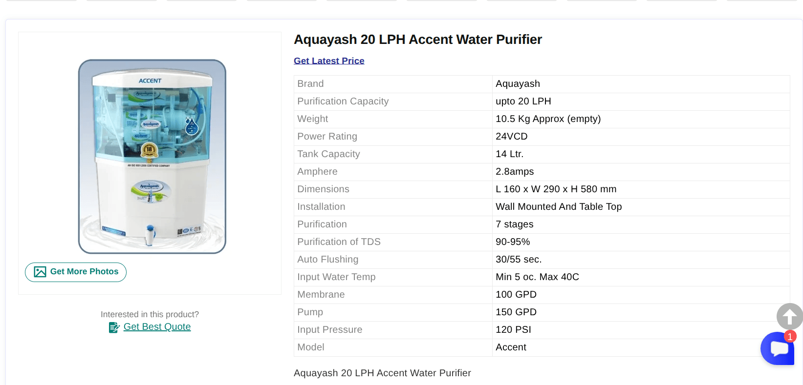Aquayash Accent 14 Litre RO Water Purifier